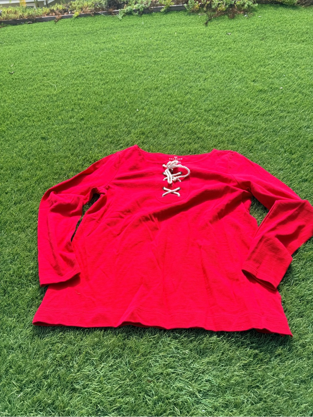 Talbots Red Lace-Up Long Sleeve Top